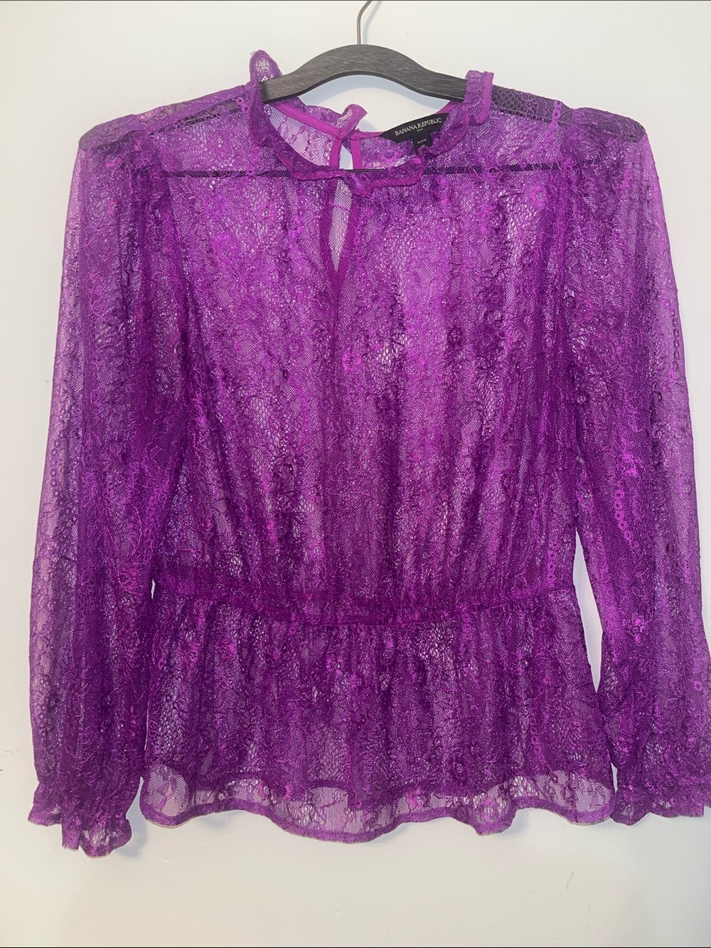 Banana Republic Sheer Purple Lace Peplum Blouse